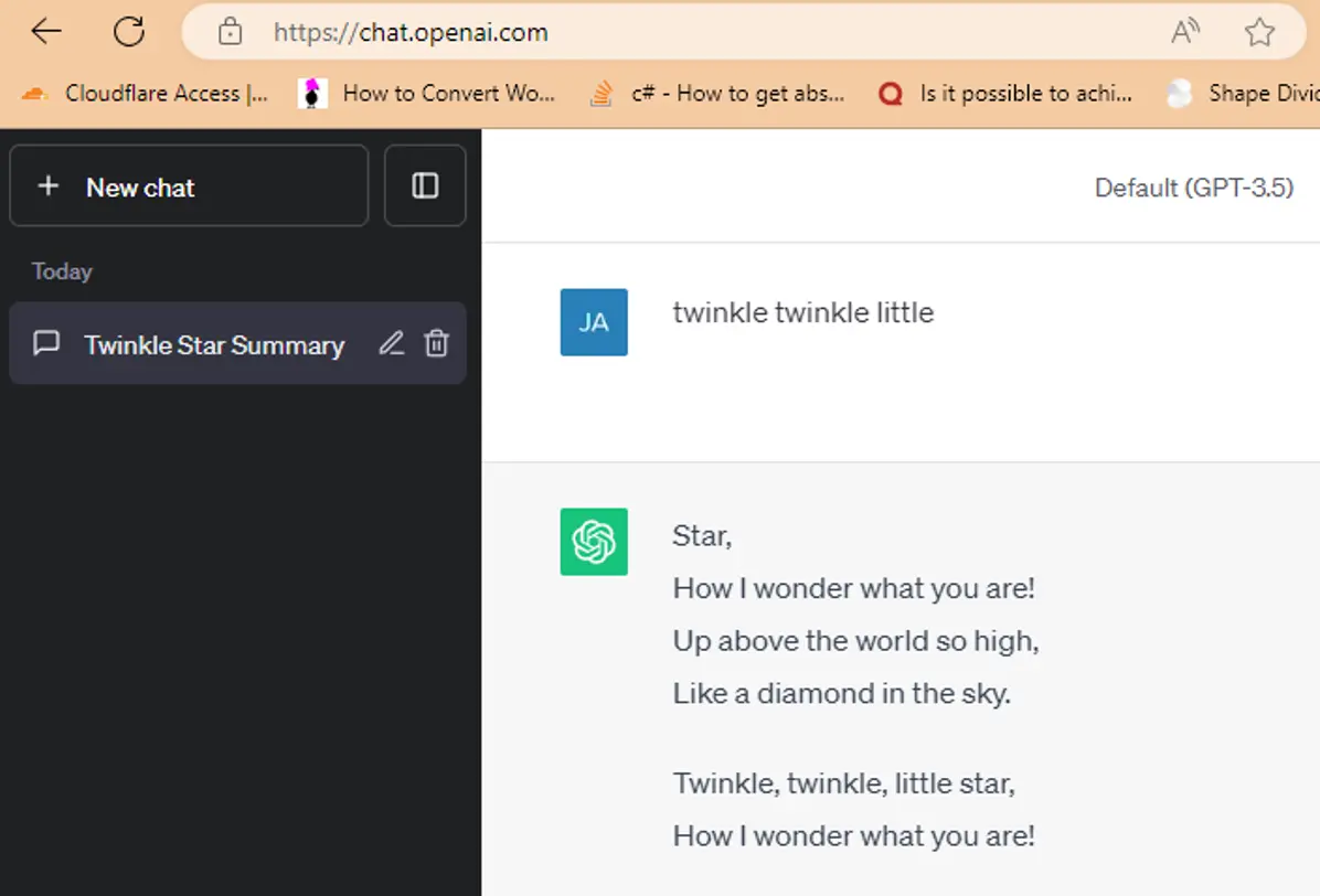 chatgpt response to twinkle twinkle
